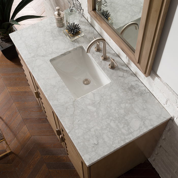 Portland 3 Door and 7 Drawers Bathroom Vanity with Carrara Sink - Floor Mount - 48" Wood/Whitewashed Walnut