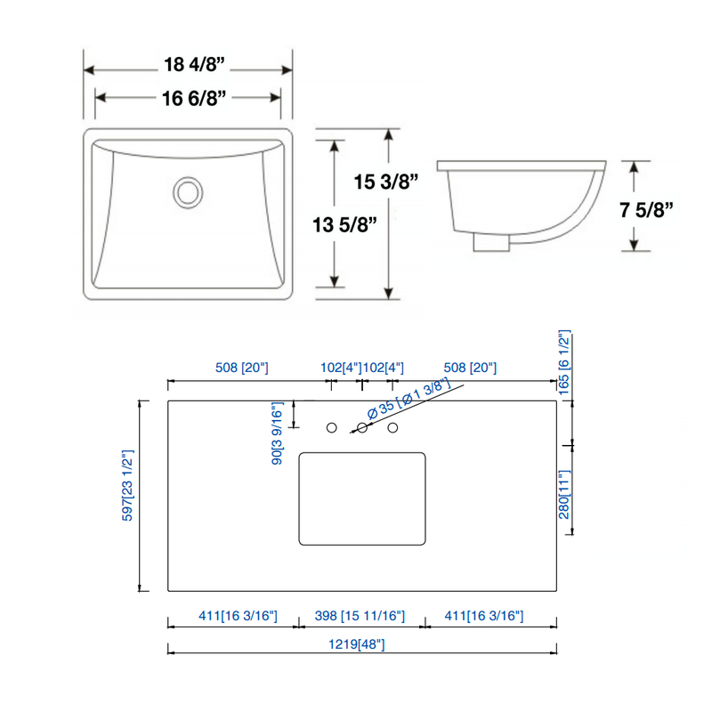 Portland 3 Door and 7 Drawers Bathroom Vanity with Carrara Sink - Floor Mount - 48" Wood/Whitewashed Walnut