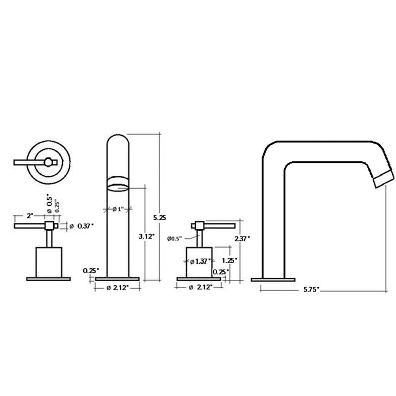 Metro Bathroom Faucet - Widespread - 5" Brass/Satin Brass