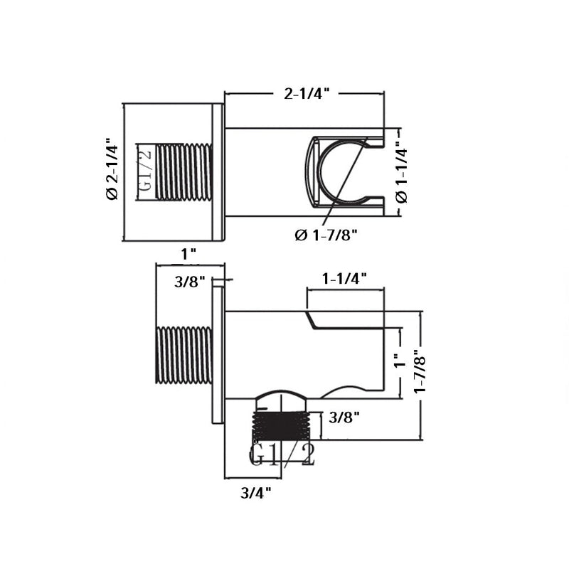 Smart Hand Shower Holder Connector - Wall Mount - 2" Brass/Polished Chrome