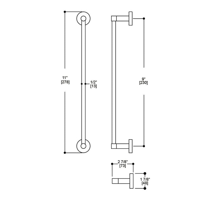 Metro Single Towel Bar - Wall Mount - 9" Brass/Brushed Nickel