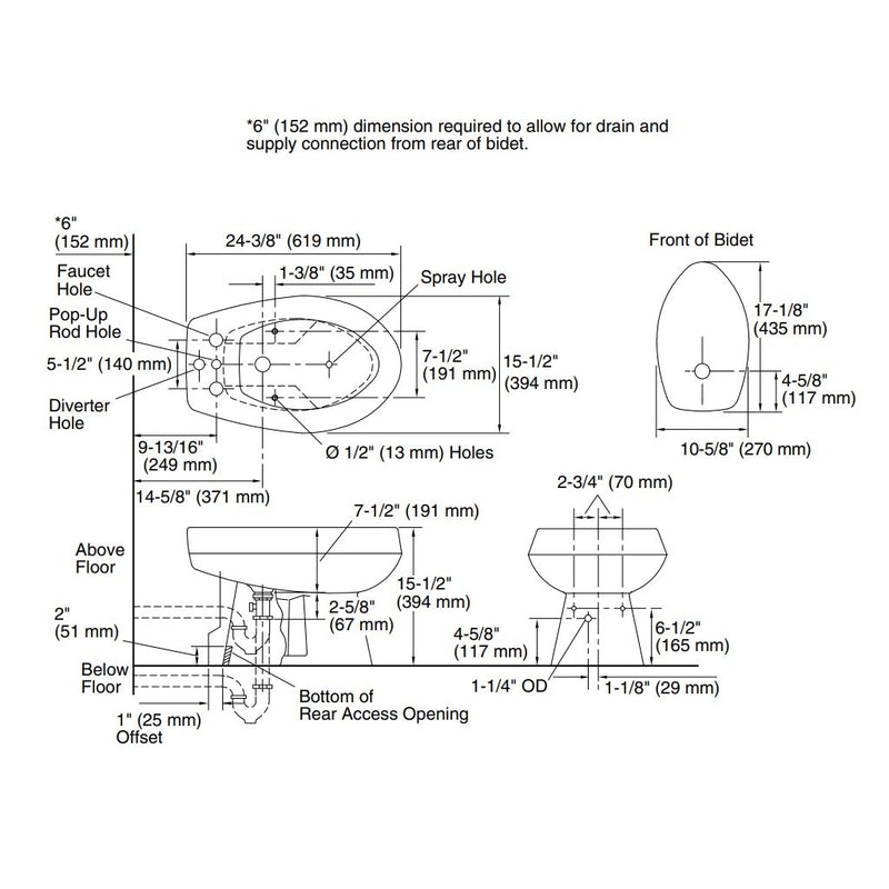 San Michael Bidet - Floor Mount - 15" Porcelain/White