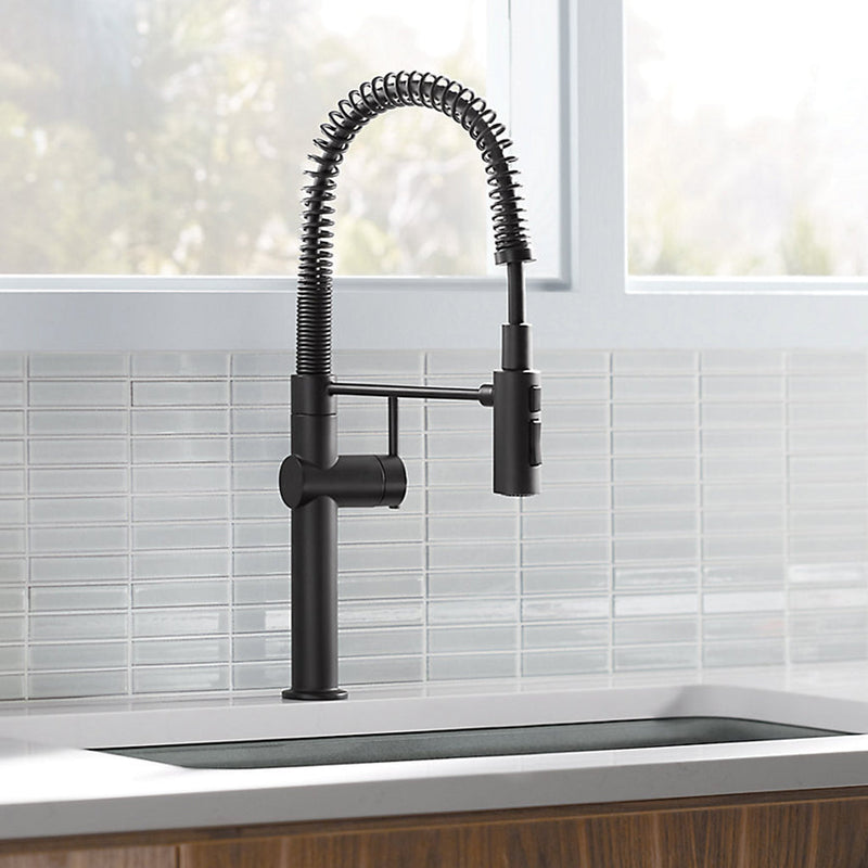 Crue Semi-Professional Kitchen Faucet - Single Hole - 22" Brass/Matt Black