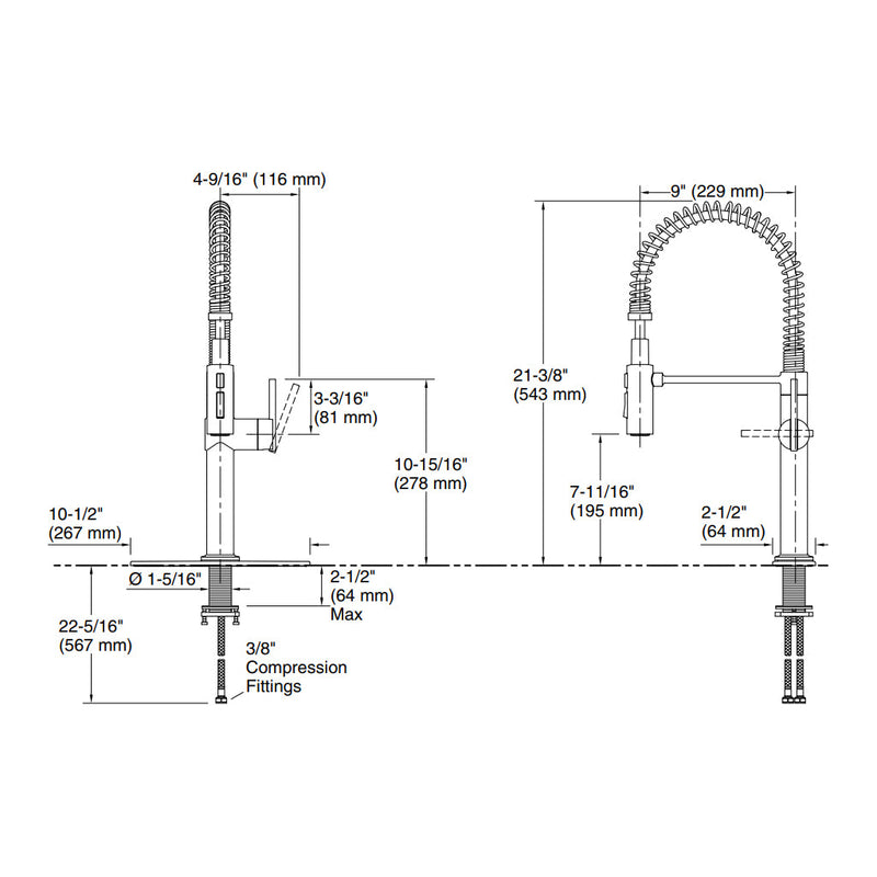 Crue Semi-Professional Kitchen Faucet - Single Hole - 22" Brass/Matt Black