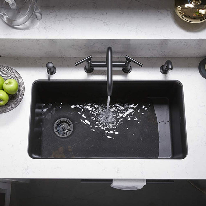 Cairn Single Bowl Kitchen Sink - Under Mount - 34" Neoroc/Matt Black