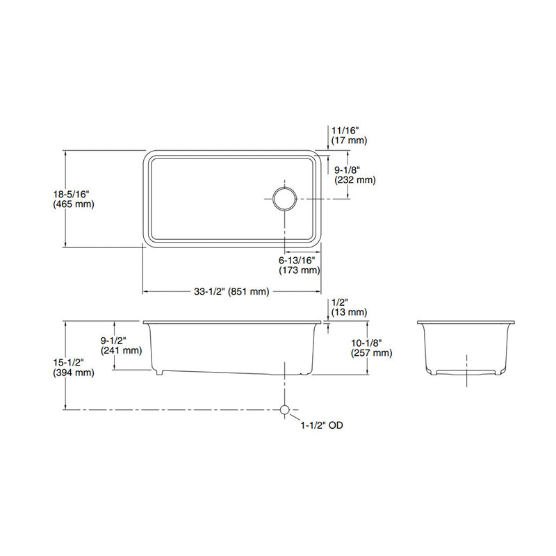Cairn Single Bowl Kitchen Sink - Under Mount - 34" Neoroc/Matt Black
