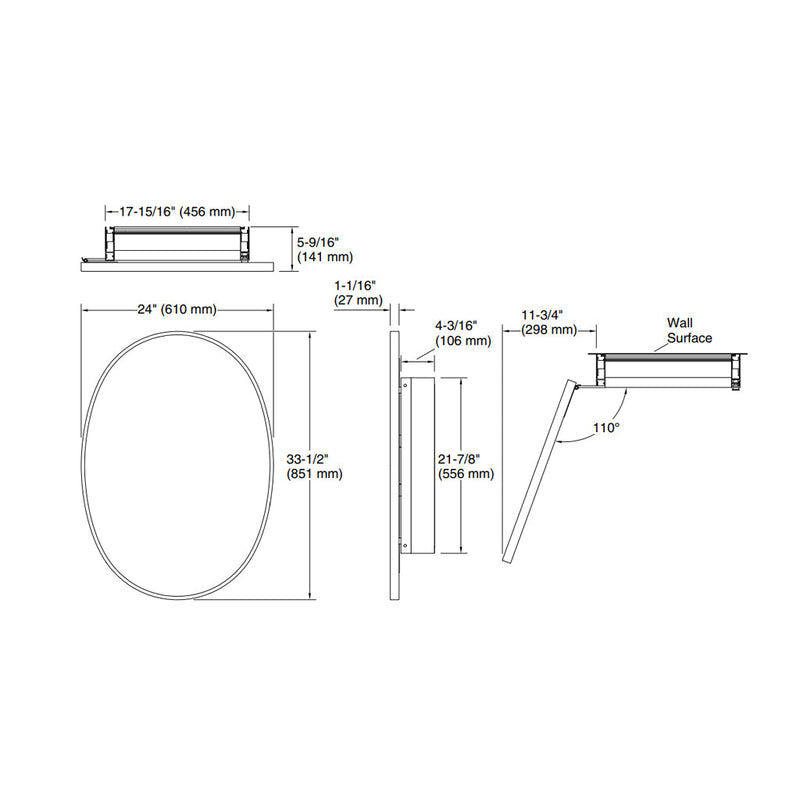 Verdera Oval Framed Medicine Cabinet - Wall Or Recessed Mount - 24" Aluminum/Matt Black