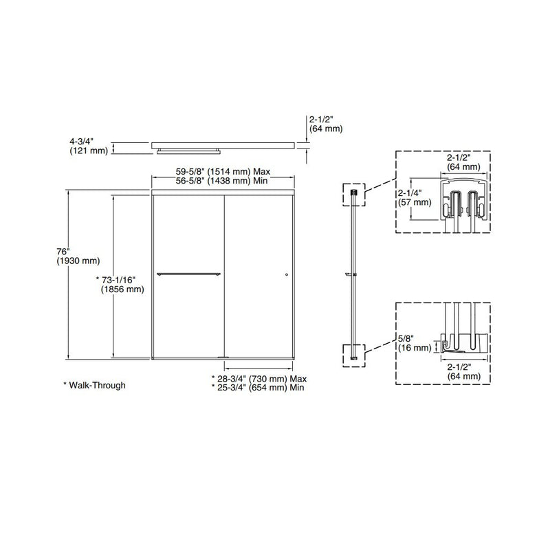 Reverse Sliding Shower Door - Wall Mount - 60" Glass/Dark Bronze