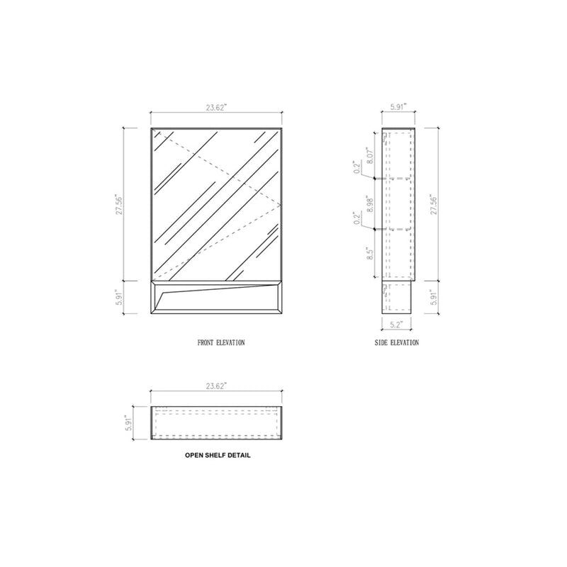 Bergen Medicine Cabinet - Wall Mount - 24" Wood/Glass/Whitewash Oak