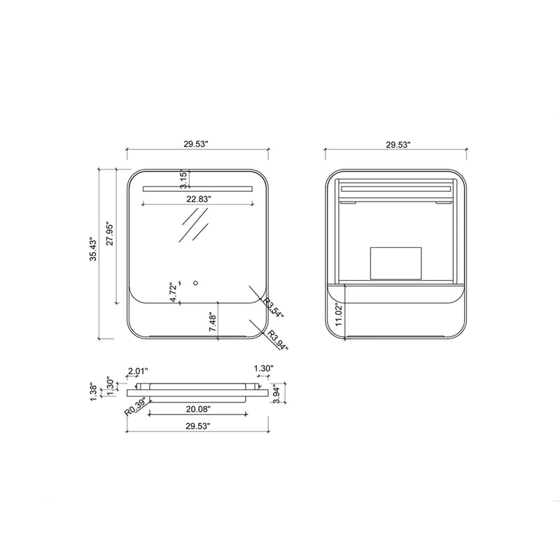 Van Vanity Mirror with LED Lighting - Wall Mount - 30" Glass/Matt Black