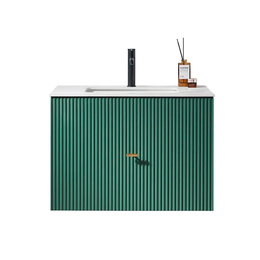 Barcelona 1 Drawer Bathroom Vanity with White Stone Sink - Wall Mount - 30" Wood/Forest Green