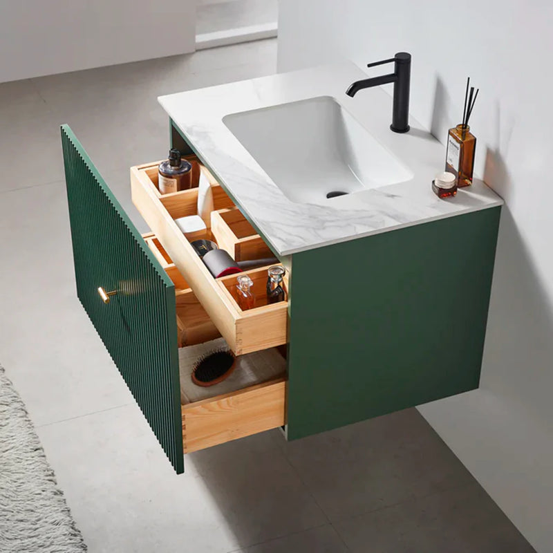 Barcelona 1 Drawer Bathroom Vanity White with Stone Sink - Wall Mount - 30" Wood/Forest Green