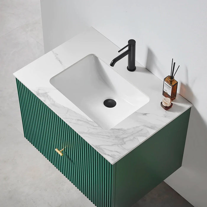 Barcelona 1 Drawer Bathroom Vanity with Stone Sink - Wall Mount - 30" Wood/Forest Green
