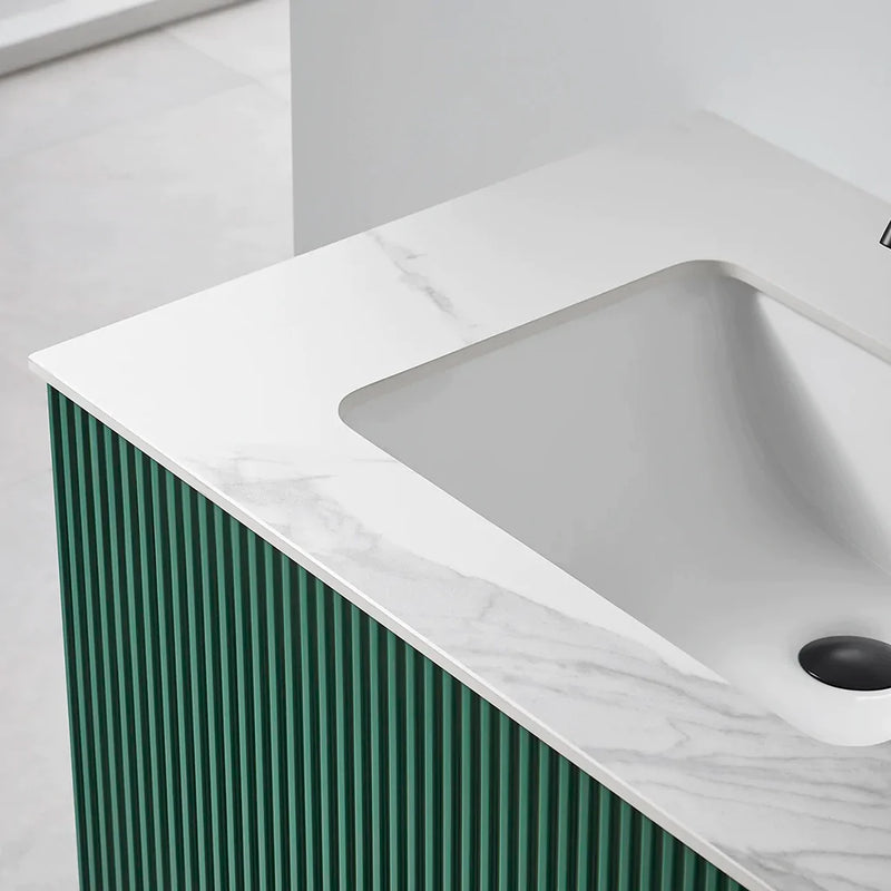 Barcelona 1 Drawer Bathroom Vanity White with Stone Sink - Wall Mount - 30" Wood/Forest Green