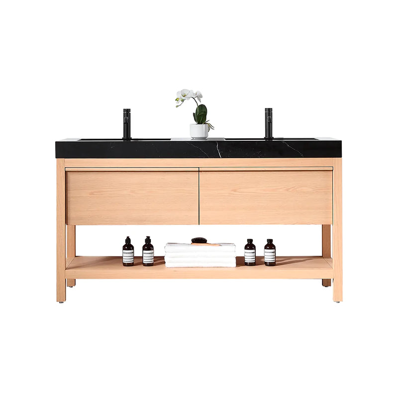 Bibury 2 Drawers Bathroom Vanity with Quartz Sink - Floor Mount - 60" Wood/Whitewash Oak