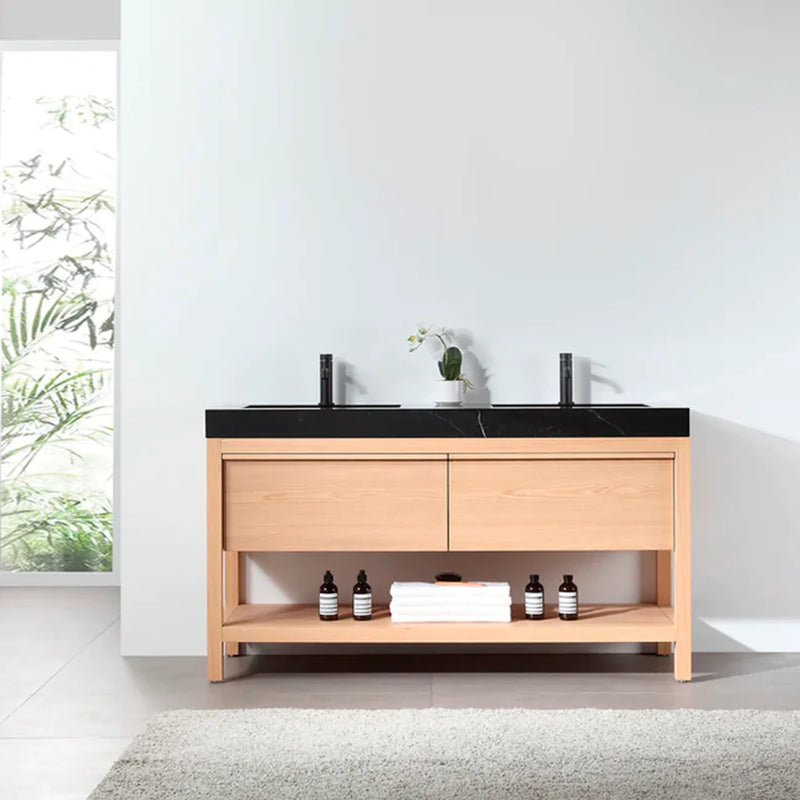 Bibury 2 Drawers Bathroom Vanity with Quartz Sink - Floor Mount - 60" Wood/Whitewash Oak