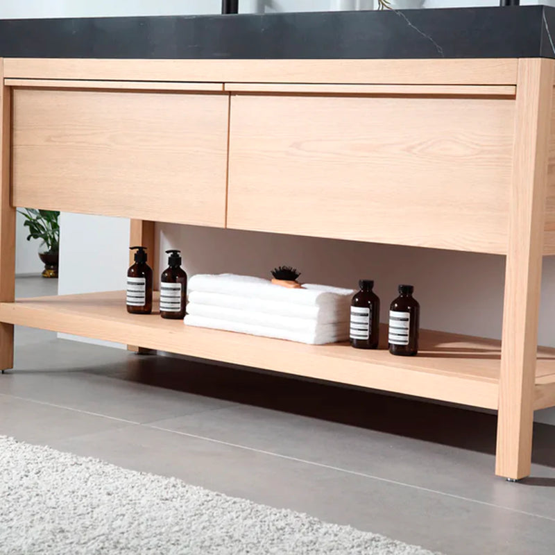 Bibury 2 Drawers Bathroom Vanity with Quartz Sink - Floor Mount - 60" Wood/Whitewash Oak