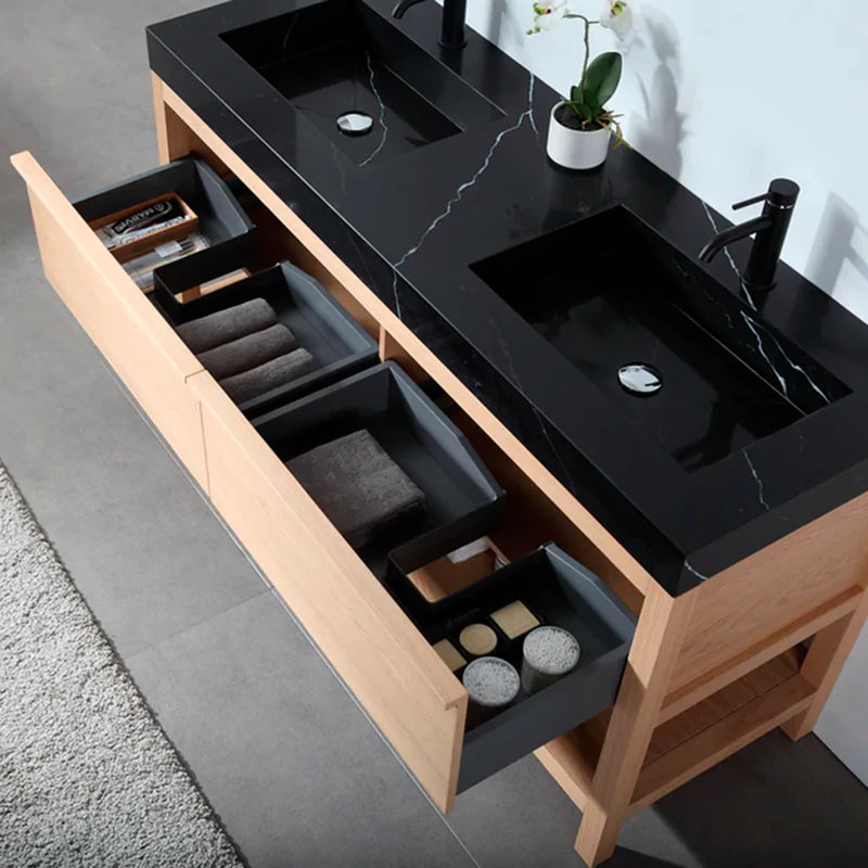 Bibury 2 Drawers Bathroom Vanity with Quartz Sink - Floor Mount - 60" Wood/Whitewash Oak