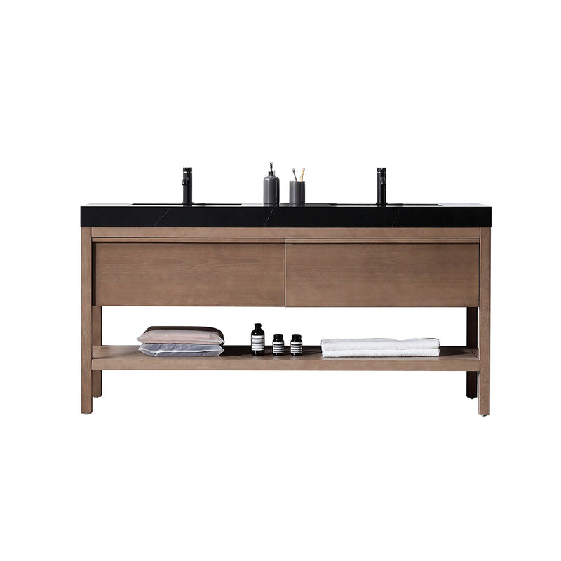 Bibury 2 Drawers Bathroom Vanity with Quartz Sink - Floor Mount - 72" Wood/Chestnut Oak