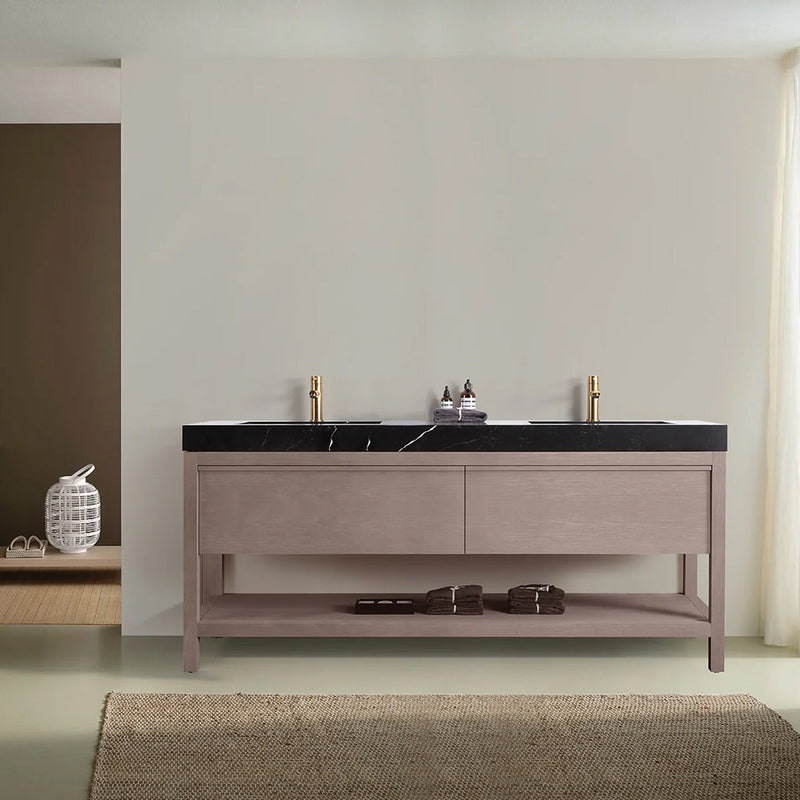 Bibury 2 Drawers Bathroom Vanity with Quartz Sink - Floor Mount - 72" Wood/Chestnut Oak