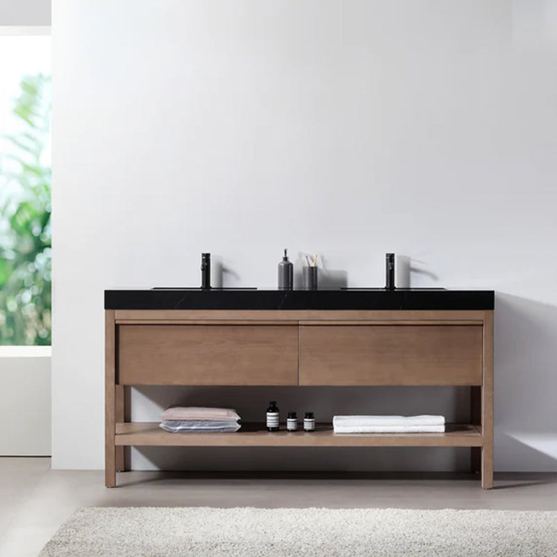 Bibury 2 Drawers Bathroom Vanity with Quartz Sink - Floor Mount - 72" Wood/Chestnut Oak