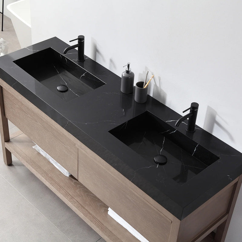 Bibury 2 Drawers Bathroom Vanity with Quartz Sink - Floor Mount - 72" Wood/Chestnut Oak