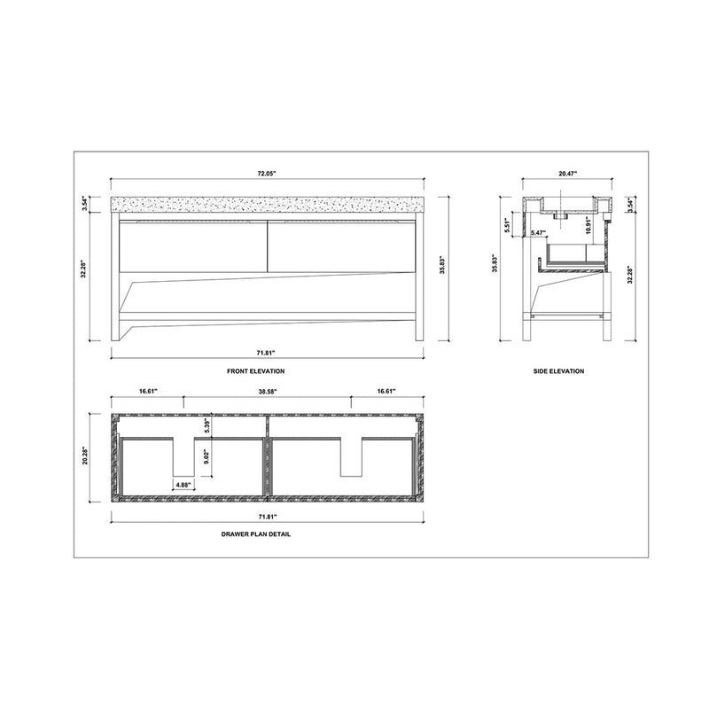 Bibury 2 Drawers Bathroom Vanity with Quartz Sink - Floor Mount - 72" Wood/Chestnut Oak