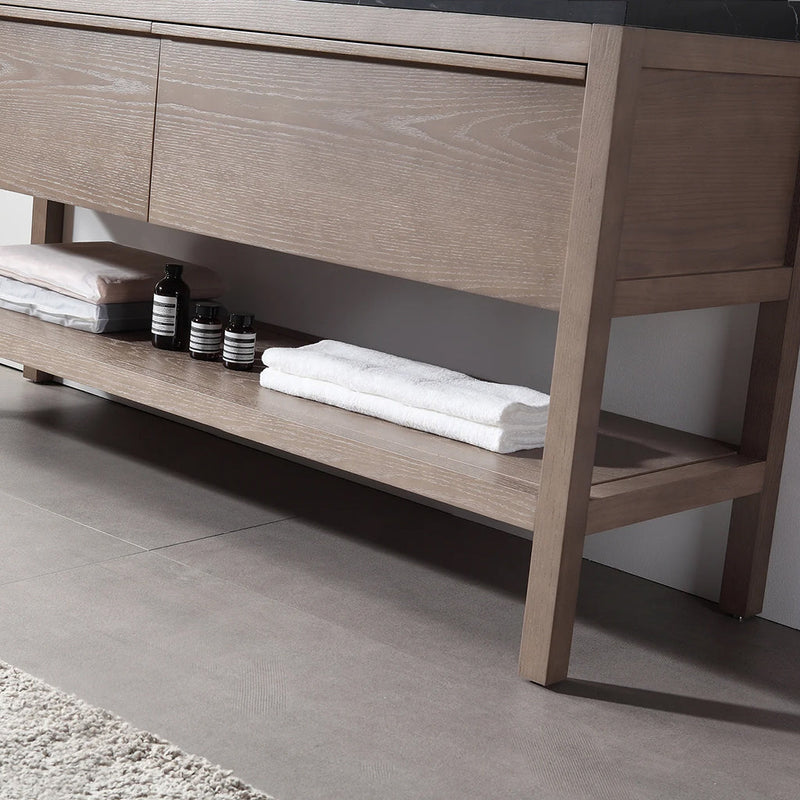 Bibury 2 Drawers Bathroom Vanity with Quartz Sink - Floor Mount - 72" Wood/Chestnut Oak