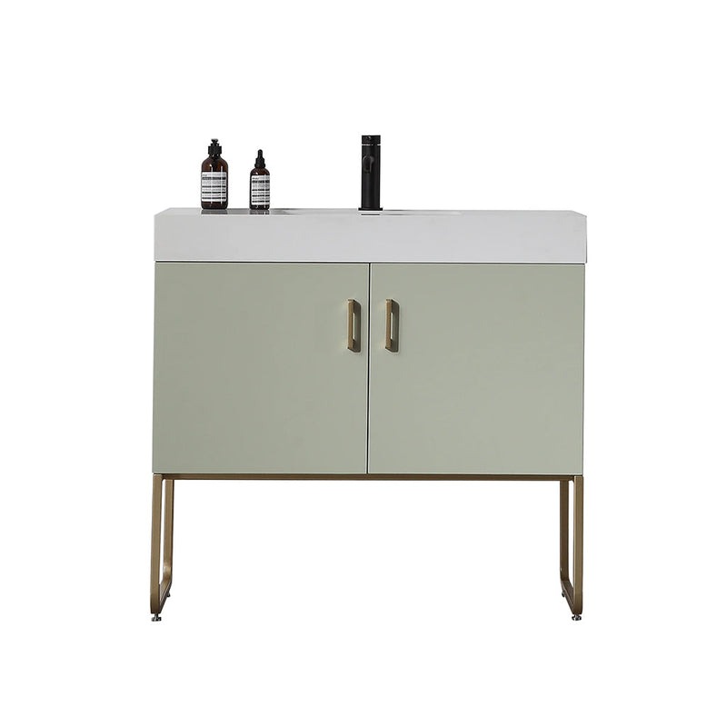 Veemon 2 Doors Bathroom Vanity with Quartz Sink - Floor Mount - 36" Wood/Metal/Pine/Gold