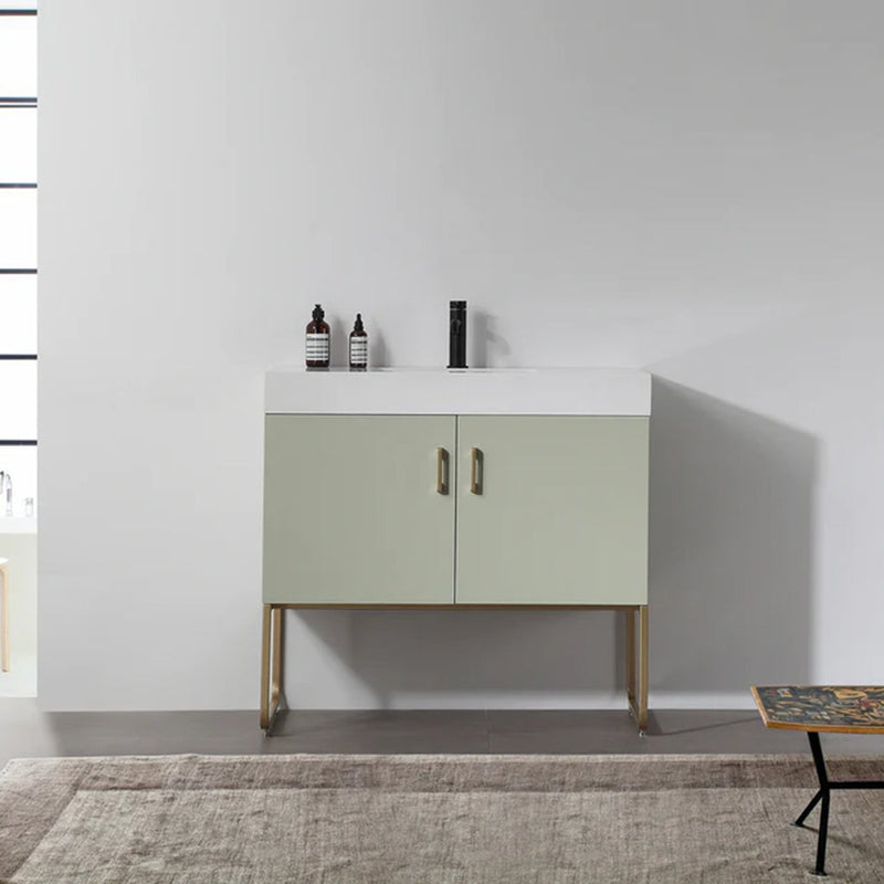 Veemon 2 Doors Bathroom Vanity with Quartz Sink - Floor Mount - 36" Wood/Metal/Pine/Gold