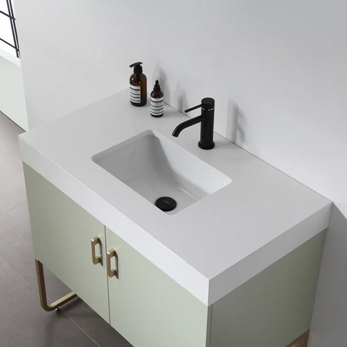 Veemon 2 Doors Bathroom Vanity with Quartz Sink - Floor Mount - 36" Wood/Metal/Pine/Gold