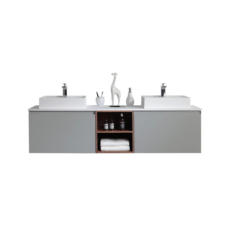 Manarola 2 Drawers and 2 Open Shelf Bathroom Vanity with Double Sink - Wall Mount - 72" Wood/Light Gray