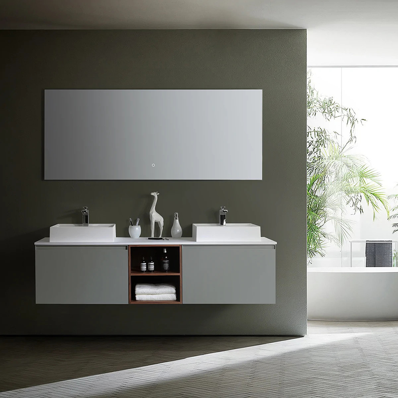 Manarola 2 Drawers and 2 Open Shelf Bathroom Vanity with Double Sink - Wall Mount - 72" Wood/Light Gray