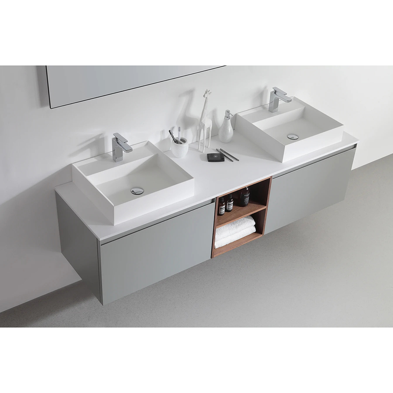 Manarola 2 Drawers and 2 Open Shelf Bathroom Vanity with Double Sink - Wall Mount - 72" Wood/Light Gray