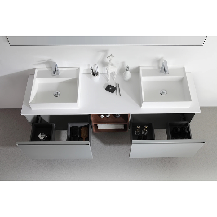 Manarola 2 Drawers and 2 Open Shelf Bathroom Vanity with Double Sink - Wall Mount - 72" Wood/Light Gray