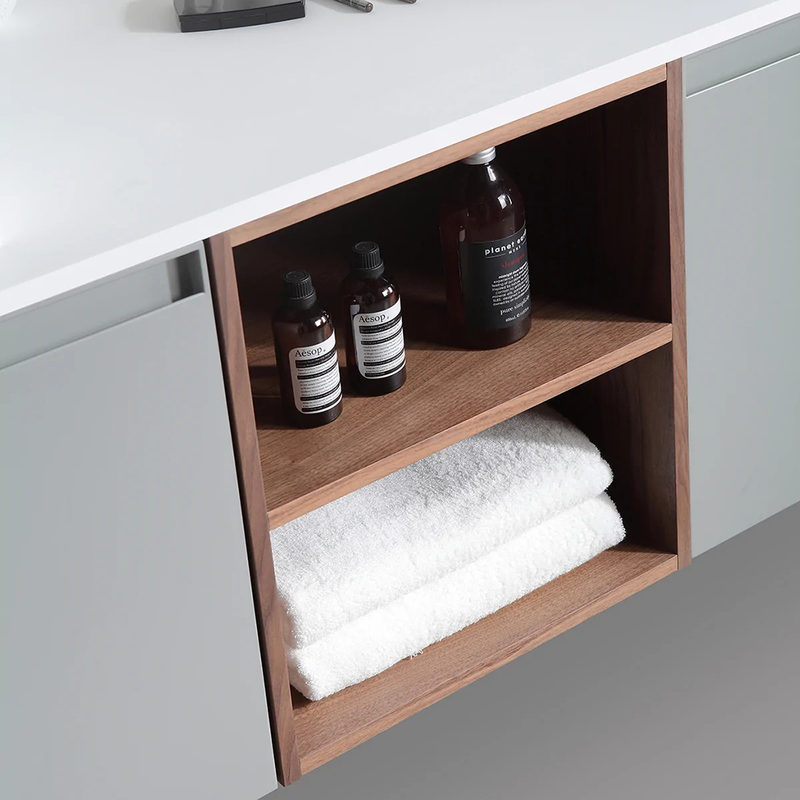 Manarola 2 Drawers and 2 Open Shelf Bathroom Vanity with Double Sink - Wall Mount - 72" Wood/Light Gray