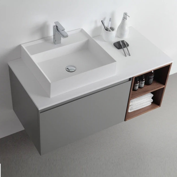 Manarello Single Sink Vanity - Wall Mount - 42" Wood/Light Gray