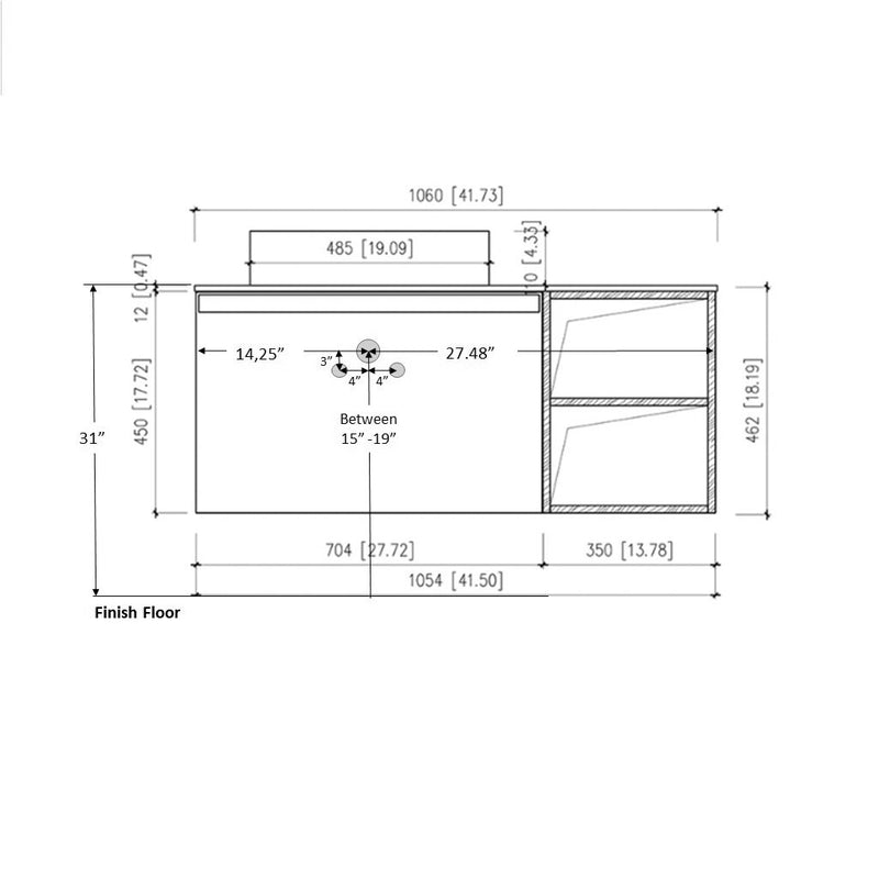 Manarello Single Sink Vanity - Wall Mount - 42" Wood/Light Gray