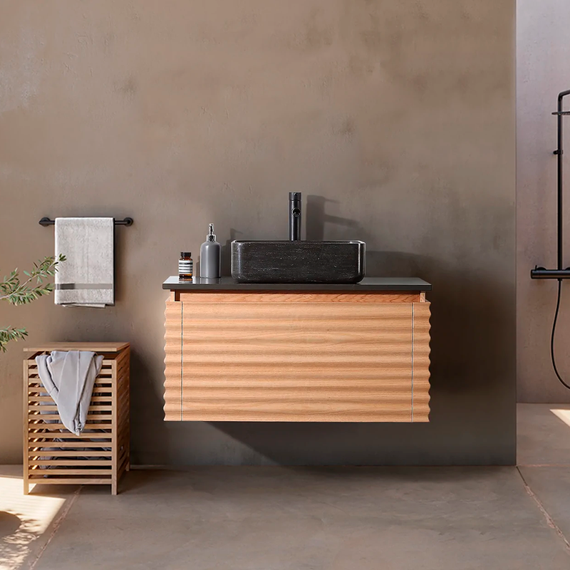 Ocala 1 Drawer Bathroom Vanity with Quartz Top and Vessel Sink - Wall Mount - 36" Wood/Maple -