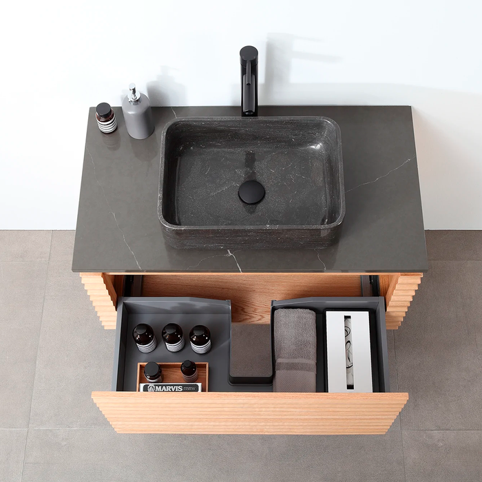 Ocala 1 Drawer Bathroom Vanity with Quartz Top and Vessel - Wall Mount - 36" Wood/Maple -