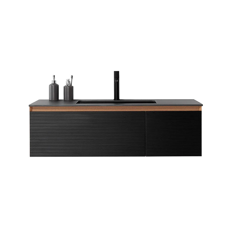 Oslo 2 Drawers Bathroom Vanity with Solid Surface Sink - Wall Mount - 48" Wood/Matte Black/Whitewash