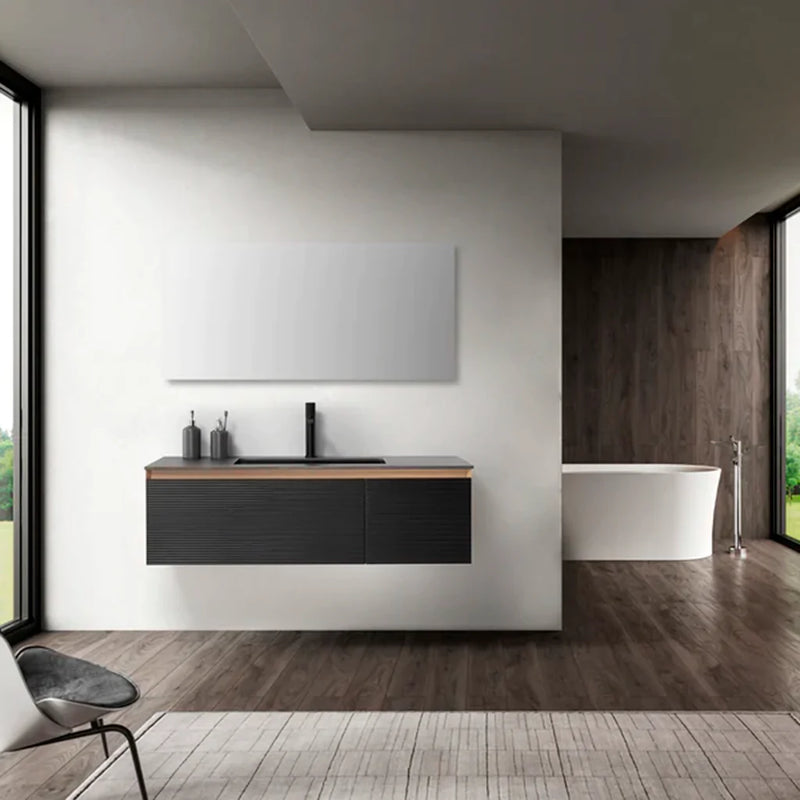 Oslo 2 Drawers Bathroom Vanity with Solid Surface Sink - Wall Mount - 48" Wood/Matte Black/Whitewash