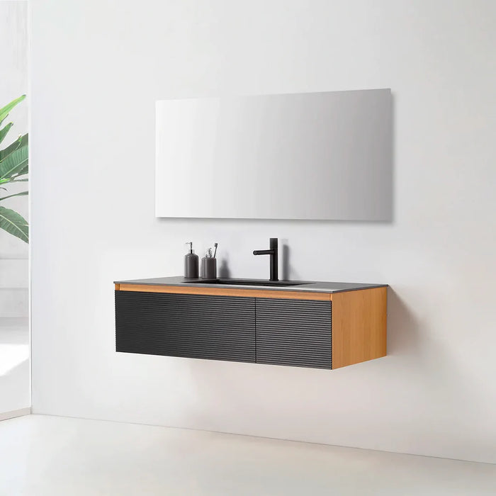 Oslo 2 Drawers Bathroom Vanity with Solid Surface Sink - Wall Mount - 48" Wood/Matte Black/Whitewash