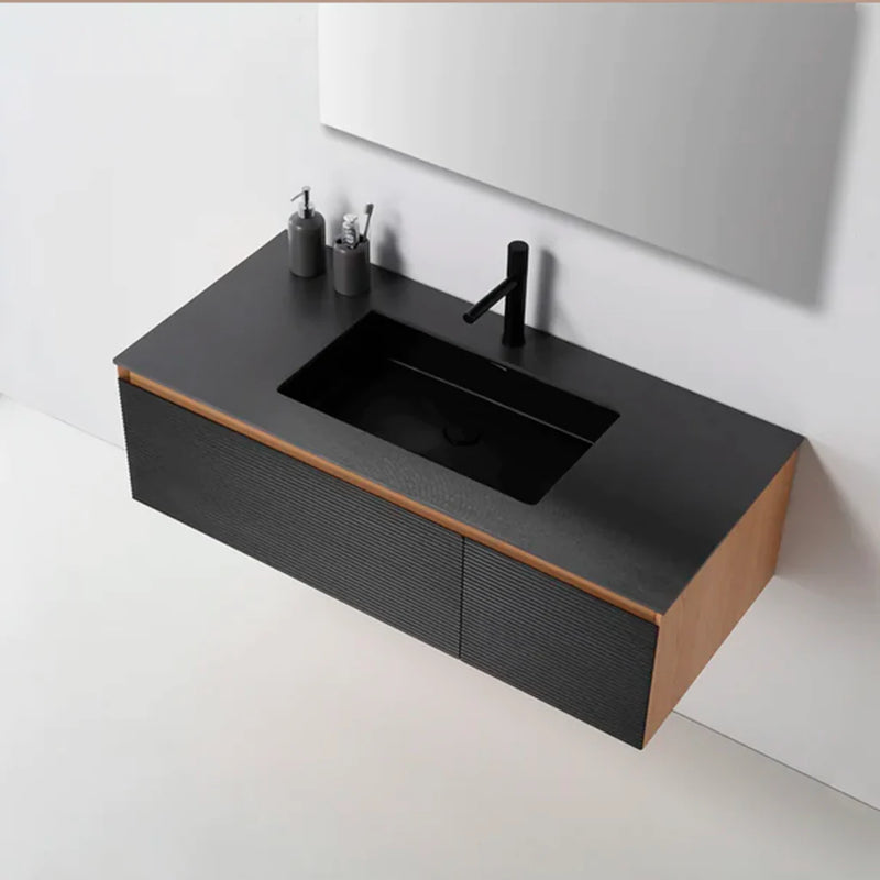 Oslo 2 Drawers Bathroom Vanity with Solid Surface Sink - Wall Mount - 48" Wood/Matte Black/Whitewash