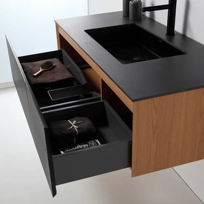 Oslo 2 Drawers Bathroom Vanity with Solid Surface Sink - Wall Mount - 48" Wood/Matte Black/Whitewash