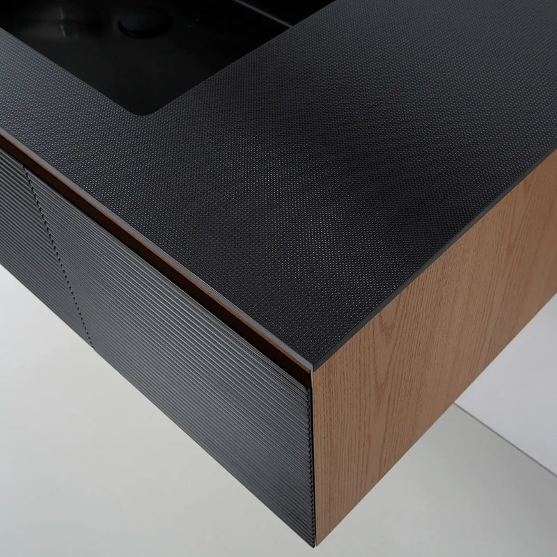 Oslo 2 Drawers Bathroom Vanity with Solid Surface Sink - Wall Mount - 48" Wood/Matte Black/Whitewash