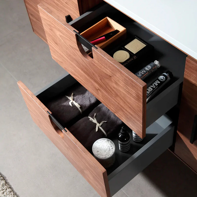 Portree 2 Drawers And 2 Doors Bathroom Vanity with Quartz top and Double Vessel Sinks - Floor Mount - 60" Wood/Walnut