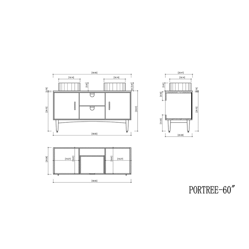 Portree 2 Drawers And 2 Doors Bathroom Vanity with Quartz top and Double Vessel Sinks - Floor Mount - 60" Wood/Walnut