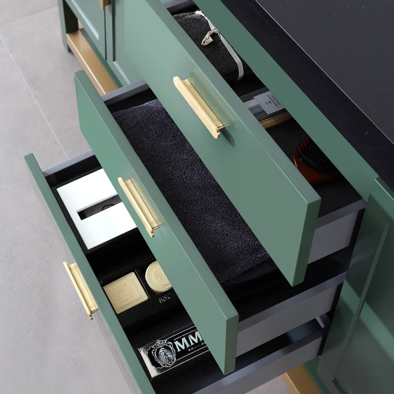 Winchester 3 Drawers and 4 Doors Bathroom Vanity with Black Quartz Sink - Floor Mount - 72" Wood/Forest Green