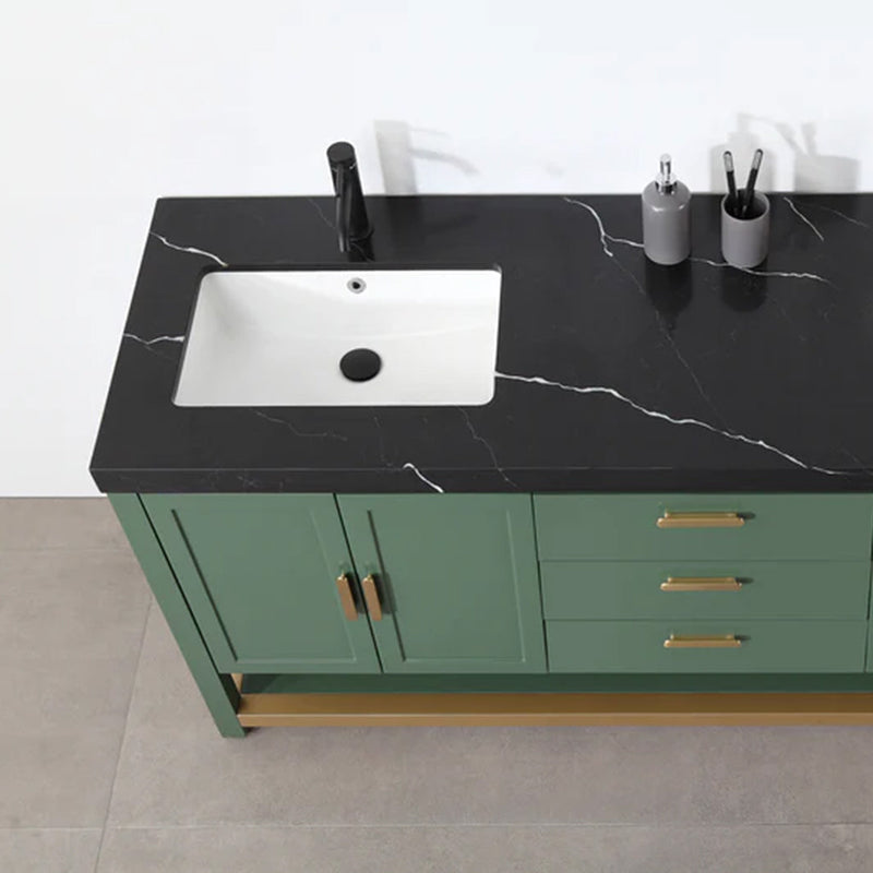 Winchester 3 Drawers and 4 Doors Bathroom Vanity with Black Quartz Sink - Floor Mount - 72" Wood/Forest Green